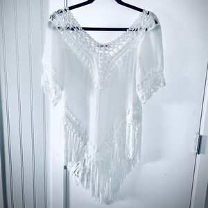SOLD White Boho Fringe Hem Crochet Top
